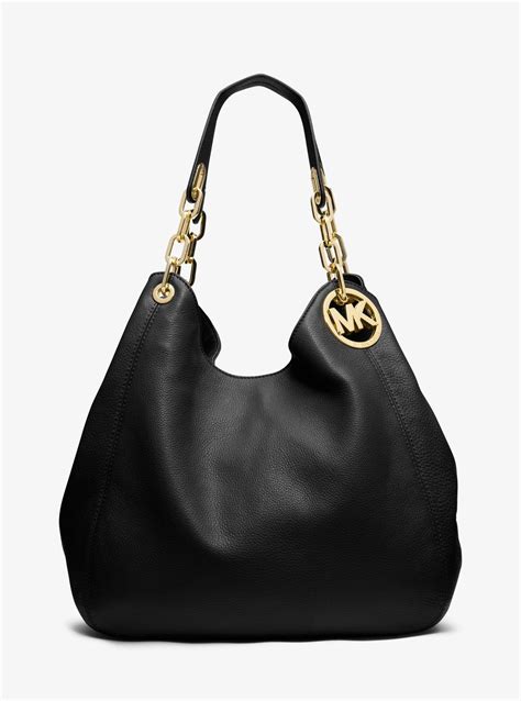 michael kors black leather fulton shoulder bag|Michael Kors shoulder bag.